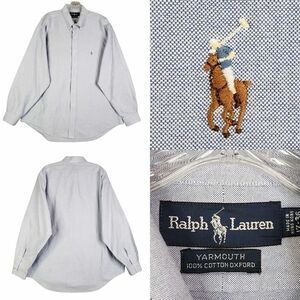 Polo Ralph Lauren Shirt Oxford Solid Blue Button Down LS Yarmouth Mens Size 17